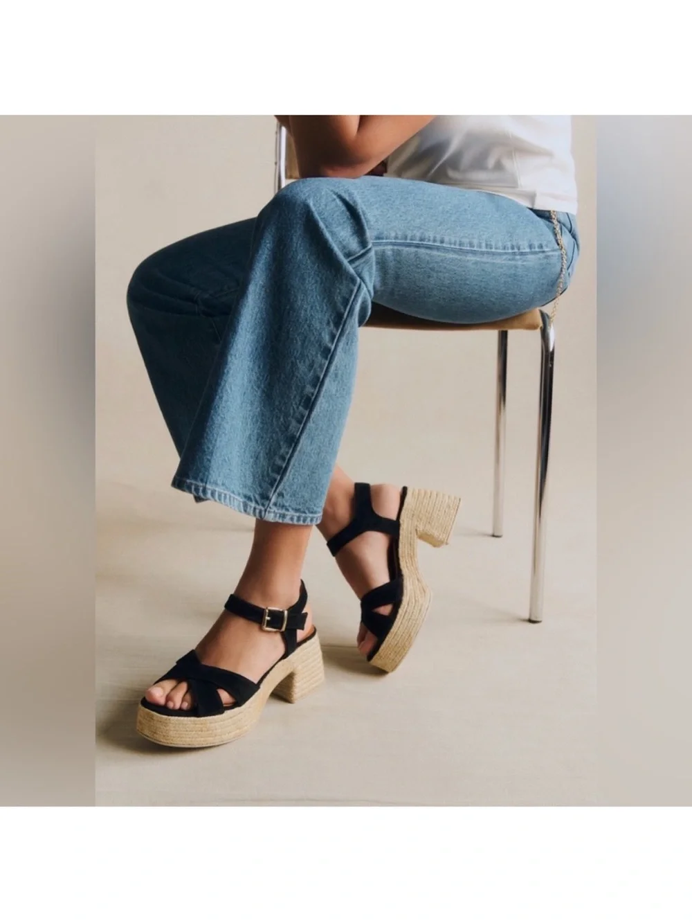 Sezane Black Suede Espadrille Platform Sandals